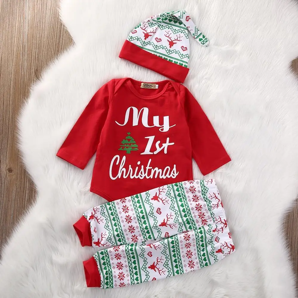 Hao Baby Christmas With Red Ha Coating The Toddler Deer Head Printed Pants Infant Long Letter Suit