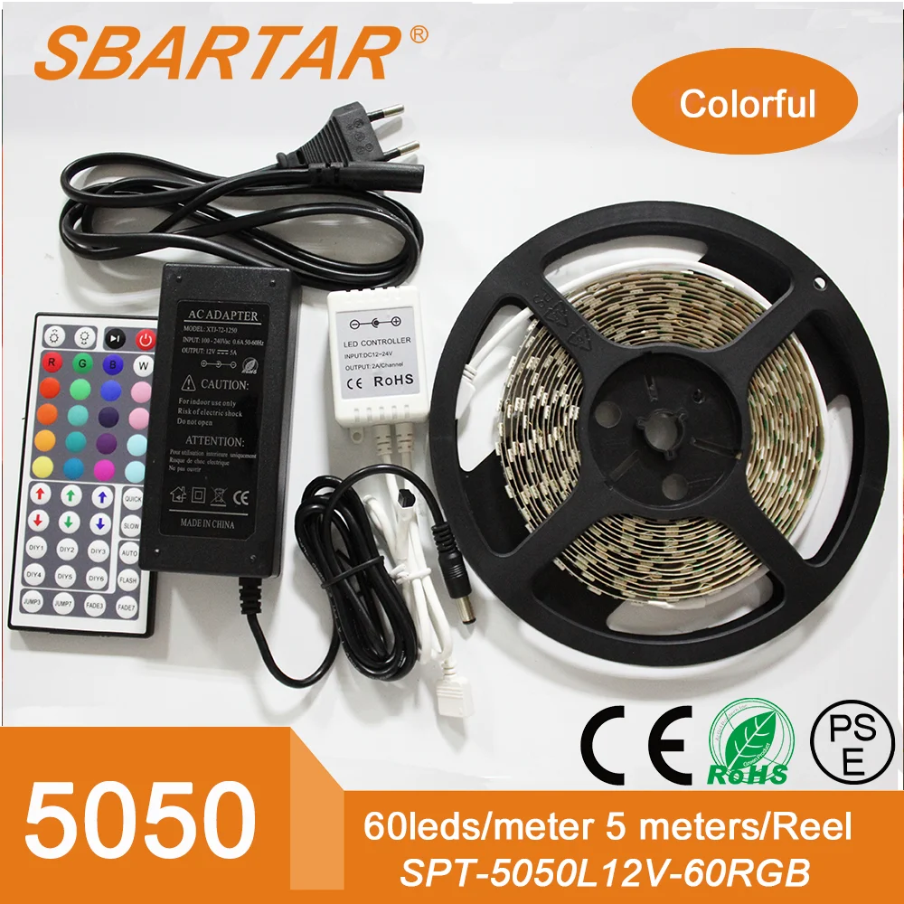 Светодиодная лента 5050 RGB SMD на батарейках, водонепроницаемая, 44 ключа, 8 футов