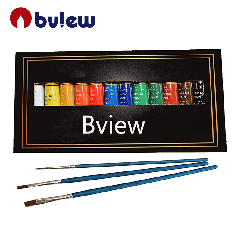 Лидер продаж на Amazon, 12 шт. и 24 шт. в упаковке, акриловая цветная краска с кисточками