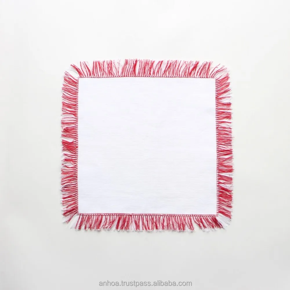 
Red fringed linen cocktail napkins 