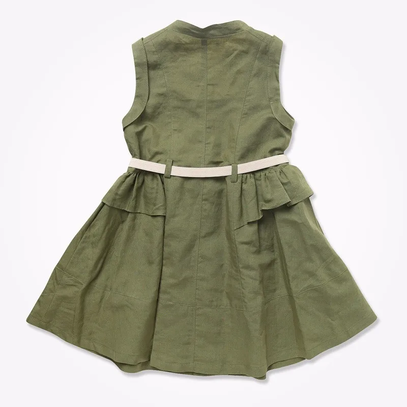Korean Fashion Girl Style New Model Casual Dresses Army Green Ruffled Kids Clothes