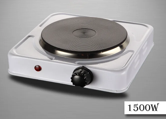 Single Electric Burner Stove Heavy Duty Flat Cast Iron Heating Plate, Power Indicator Light, Non-Skid Feet, Easy to Clean 1500W