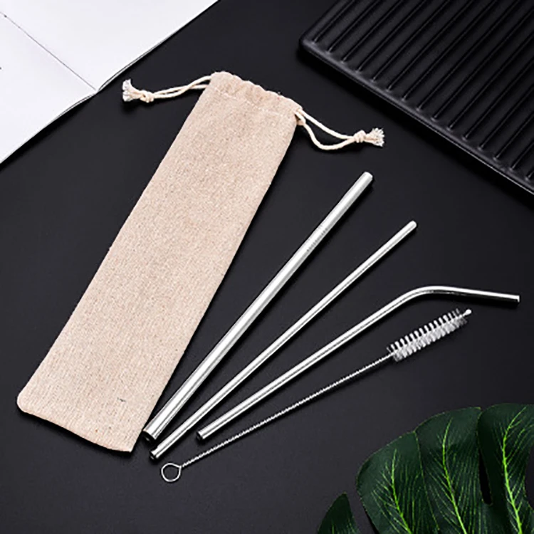 
Wholesale set of 3 stainless steel straws ultra long 10.5 inch reusable metal stainless steel straws set with cleaning brush 