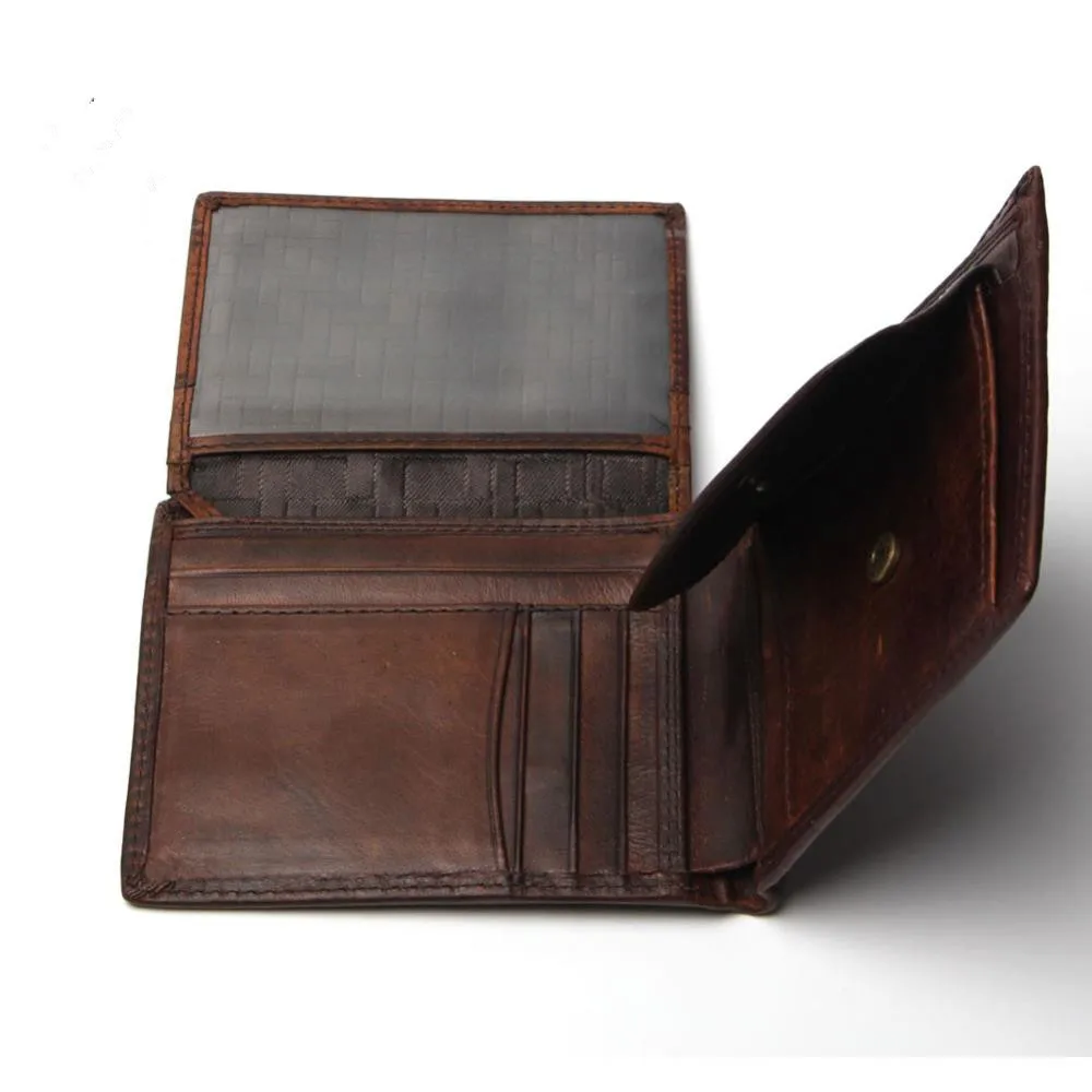 Small Vintage Wallet Brand High Quality Vintage Designer 100% Genuine Crazy Horse Cowhide Leather Men Short Coin Purse Wallet