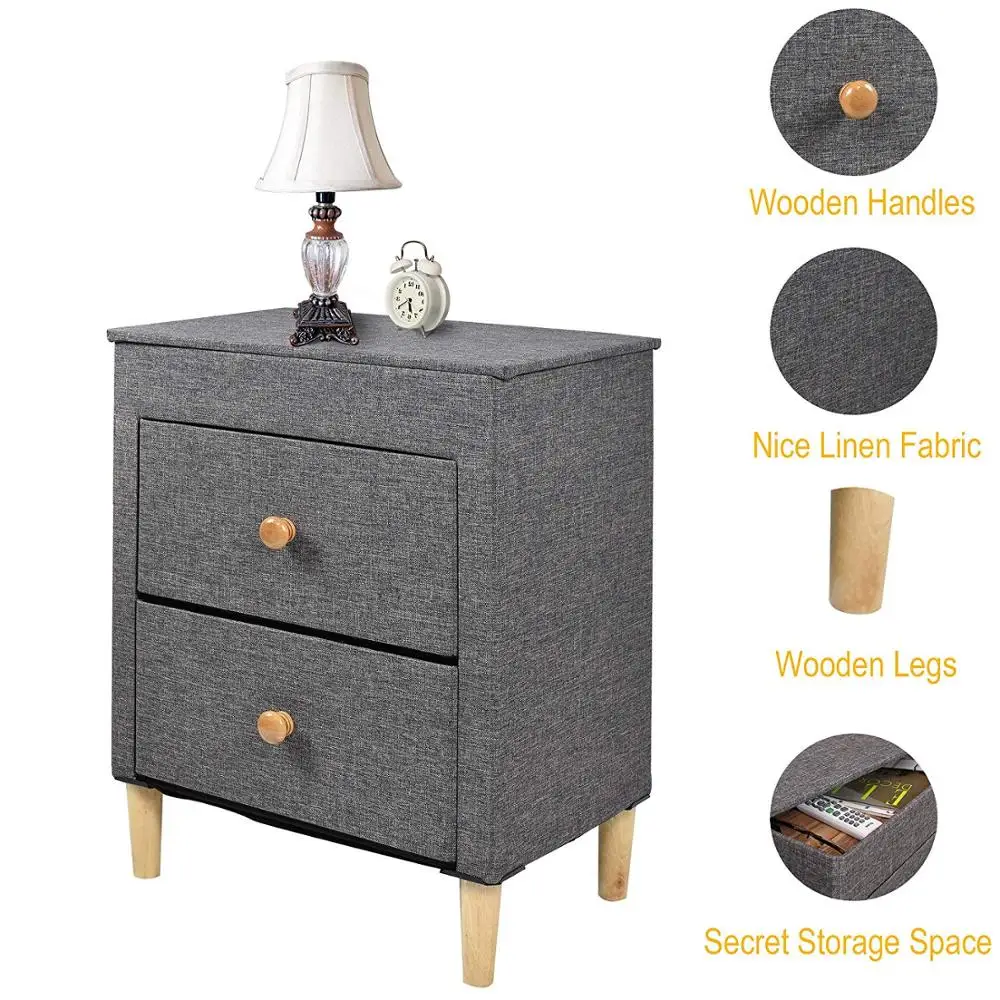 Simple 2-Drawer-Dresser,Premium Linen Fabric Nightstand,Bedside Table ,For Bedroom and bathroom