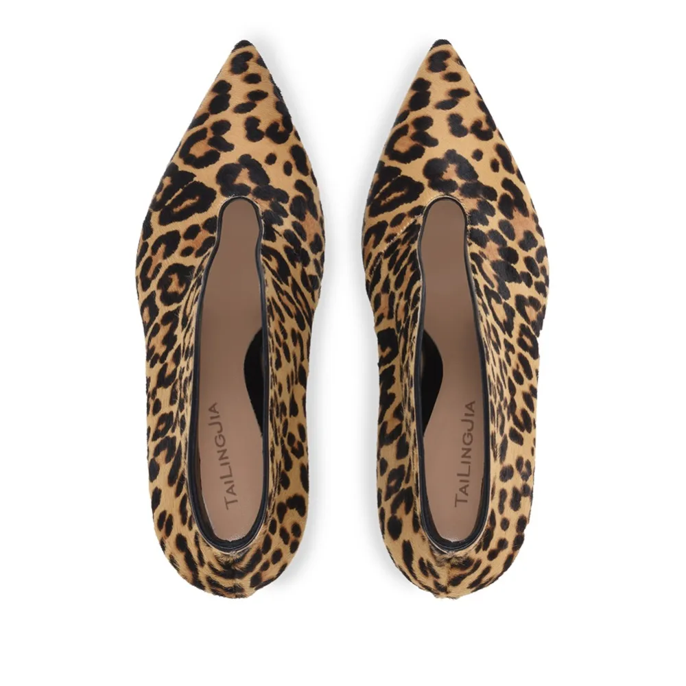 Women Black Pointed Toe High Heel Ankle Boots Stylish Slip on White Booties Ladies Evening Dress Shoes Leopard Heels Plus Size