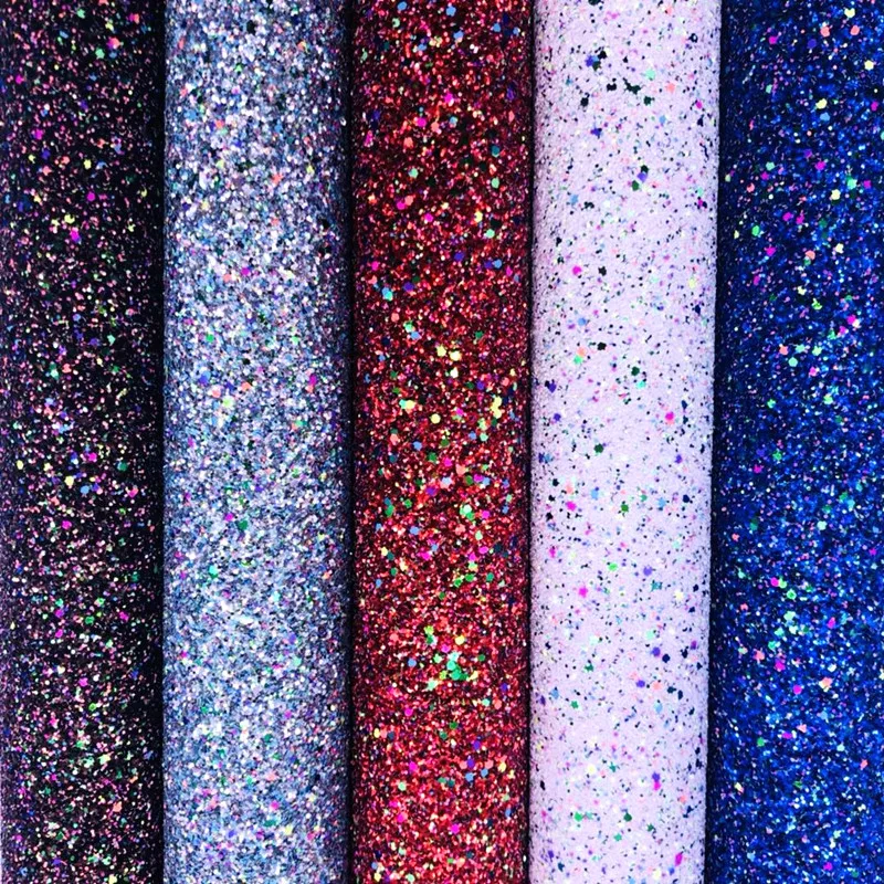 (BY4056) Sparkly Mixed Colors Chunky Glitter Leather Fabric For Making Evening Bags
