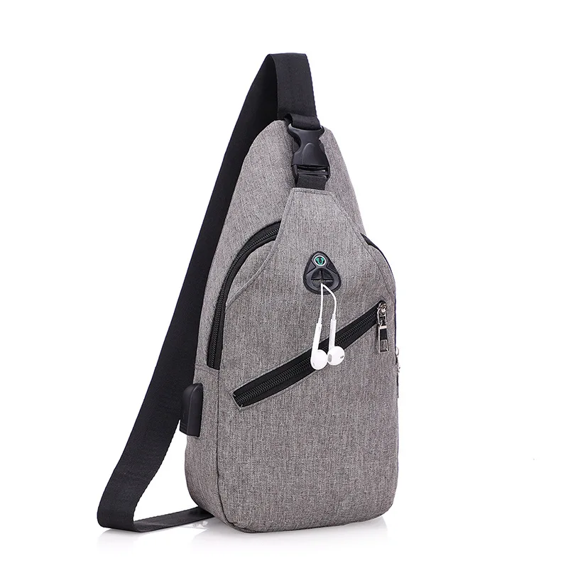USB Charging Sling Bag Men Chest Bags with Earphone hole