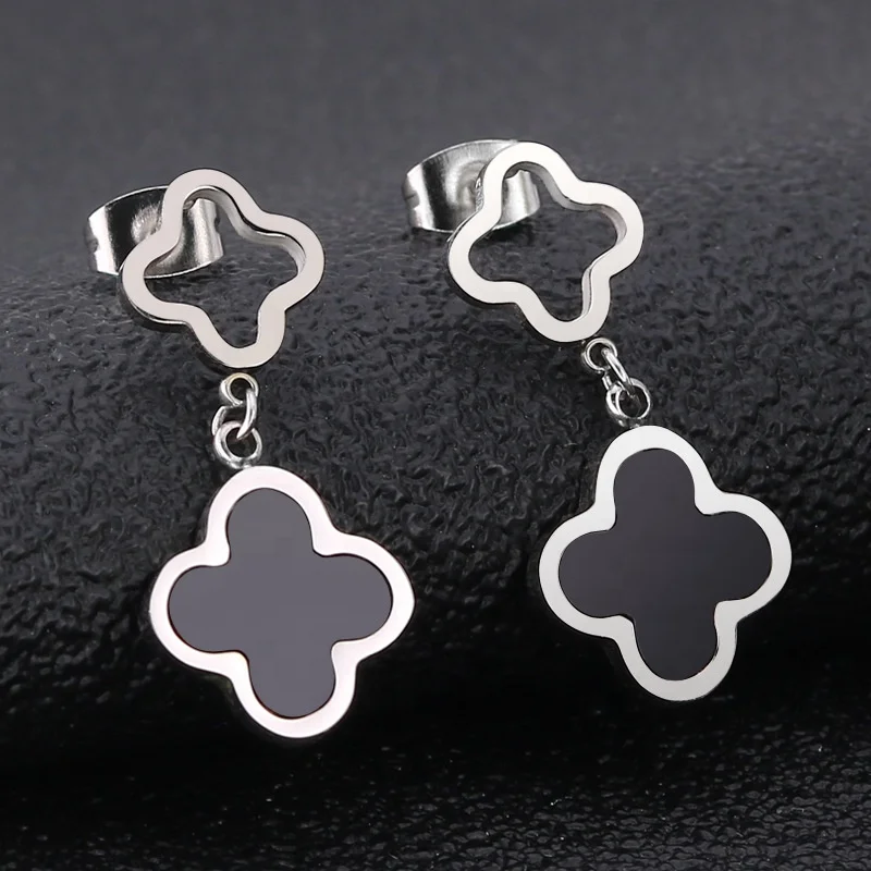 Hot selling Classic Design Rose Gold Stainless Steel Stud Four-Leaf  Clover lovely stud  Earrings For Women