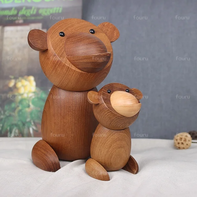 Nordic Style  Wooden Animal Figurines Wood Japanese Monkey Figures Home Decor Ornaments Crafts Boy Toys & Hobbies