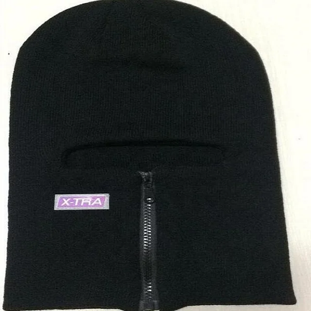 custom womens knit ski mask with zipper knit Balaclava beanie hat with zipper for winter