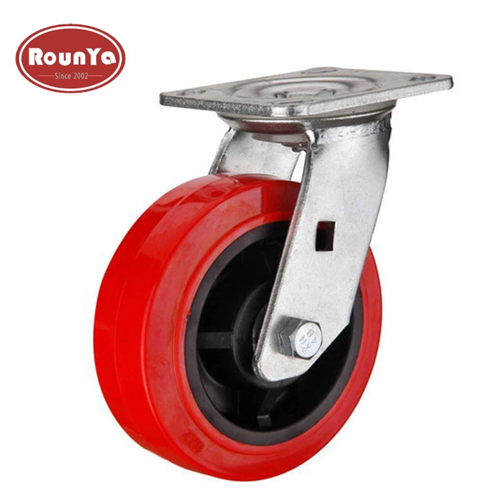 
Rounya standard duty 4 to 8in swivel polyurethane caster without brake 550lb cap red 