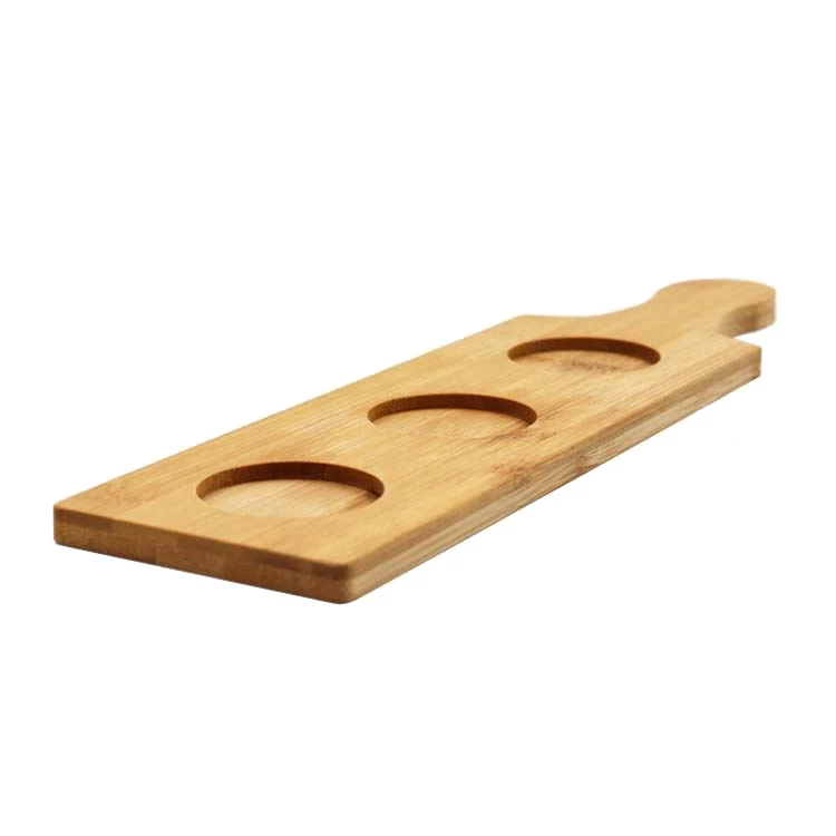Anti-slip Long board Serving Tray wood wine glass holder and 3 holes Wine Tray Wooden beer Tray
