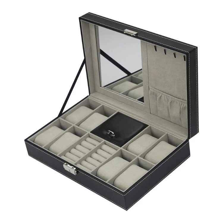 Коробка из искусственной кожи для мужских ювелирных изделий с 12 отделениями