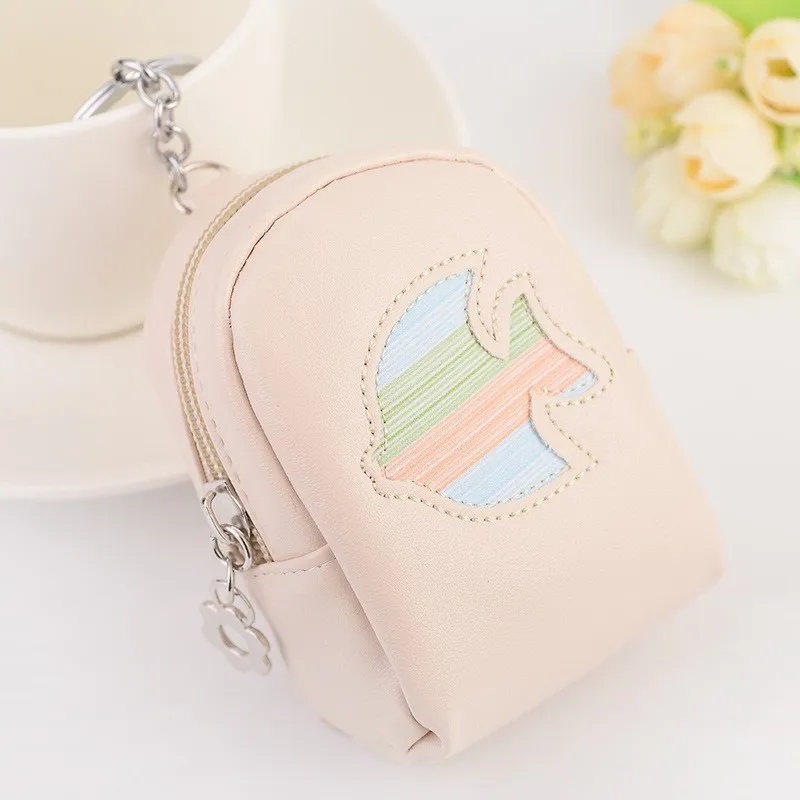 Wholesale Leather Ladies Coin Change Purse Wallet Keychain Mini Backpack Key Holder