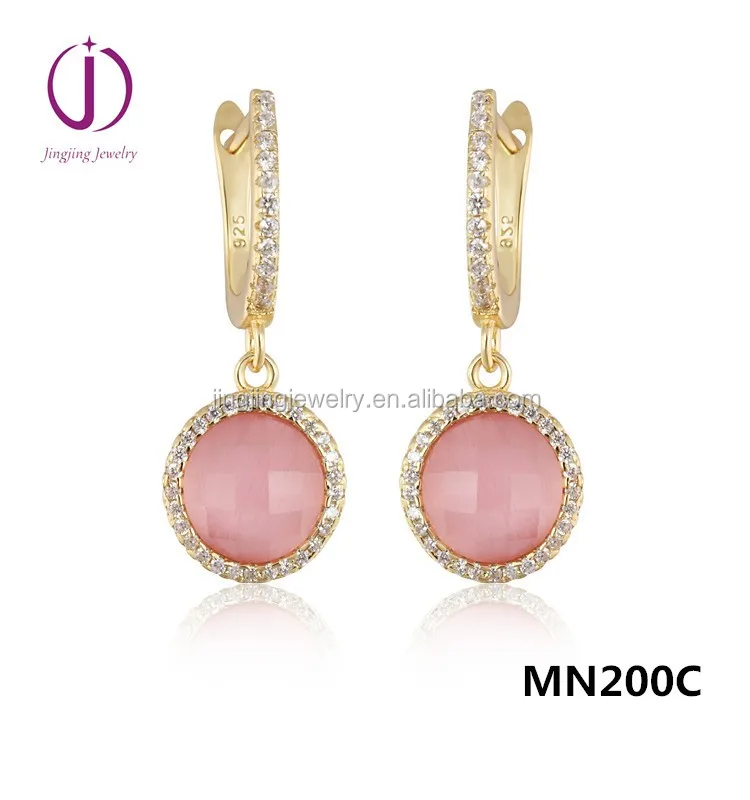 Natural quartz semi precious stone copper little round earring