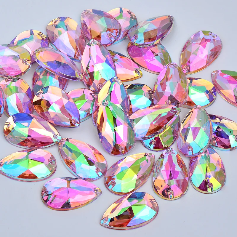 17*28mm Big Size Sewing Flatback Stones Acrylic Strass Appliques Sew On Crystal AB Drop Rhinestone for Clothes