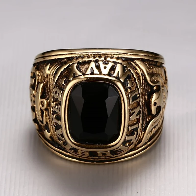 YWMT 2019 Wholesale Vintage Dubai Gold Gemstone Ring Stainless Steel Ring For Men