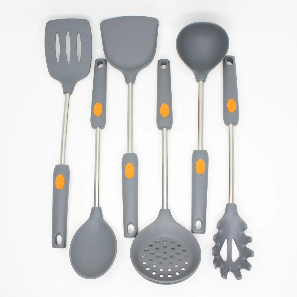 Food Grade Eco-friendly Hot Sales New Design Silicone and TPR Handle Kitchen Utensils Set/6