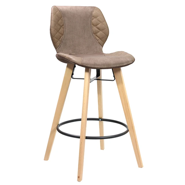 Modern Fabric Sear Wooden Legs Bar Stool for Counter Chairs