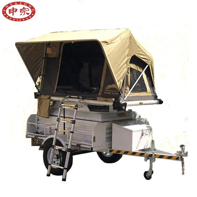Small car tow trailer storage box trailer off road camping trailer with tent