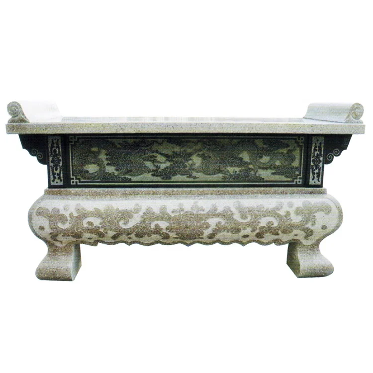 Asian God Shrine Temple Ancestral Hall Natural Stone Lotus Carving Large Square Desk Buddhist Display Tribute Altar Table