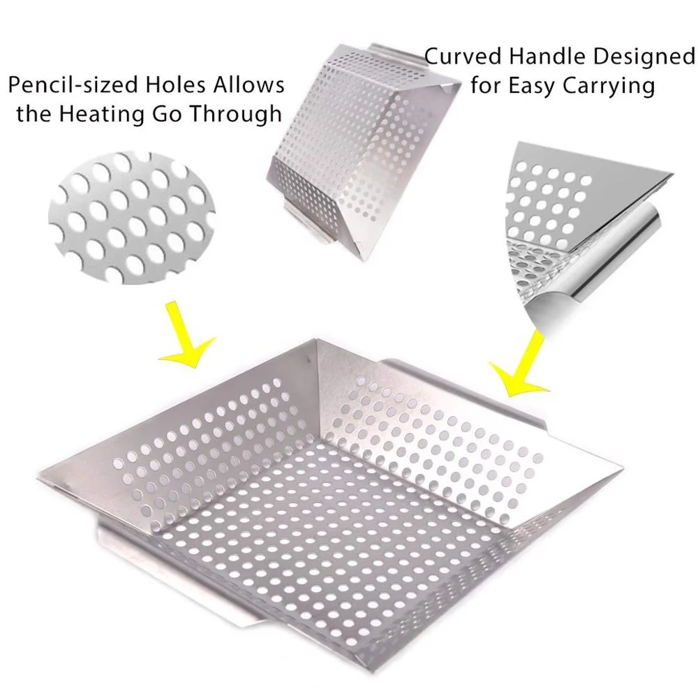 
charcoal bbq basket /Stainless Steel BBQ Accessories Vegetable Grill Basket and Smoker Pan Stainless Steel BBQ Accessories Smoker Pan