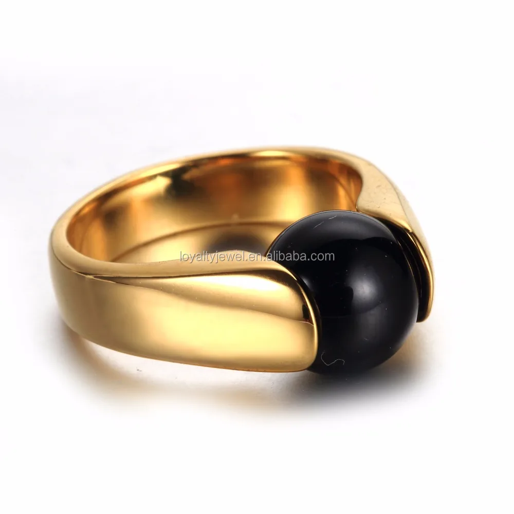 New Arrival stainless steel gold plated interchangable ball shape green and black stone rings