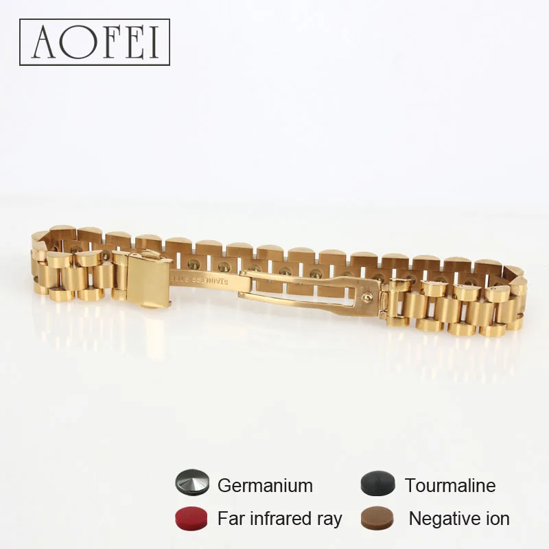 Health Magnetic gold Stainless steel Watches Chains Chain Link Bracelet with stone