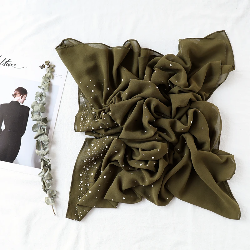 Factory Sale Plain Chiffon With Gold Beads Women Glitter Scarf Luxury Diamond Scarves Hijab