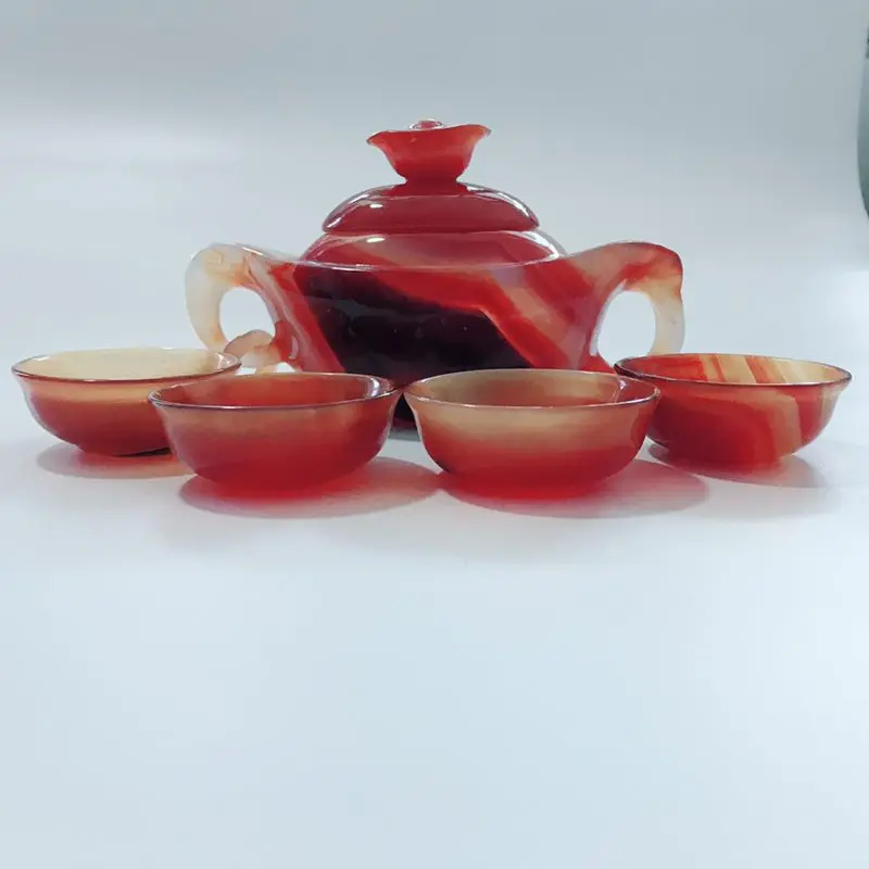 China supplier bulk natural red agate tea pot teapots wholesale jade tea cups sets with teapot