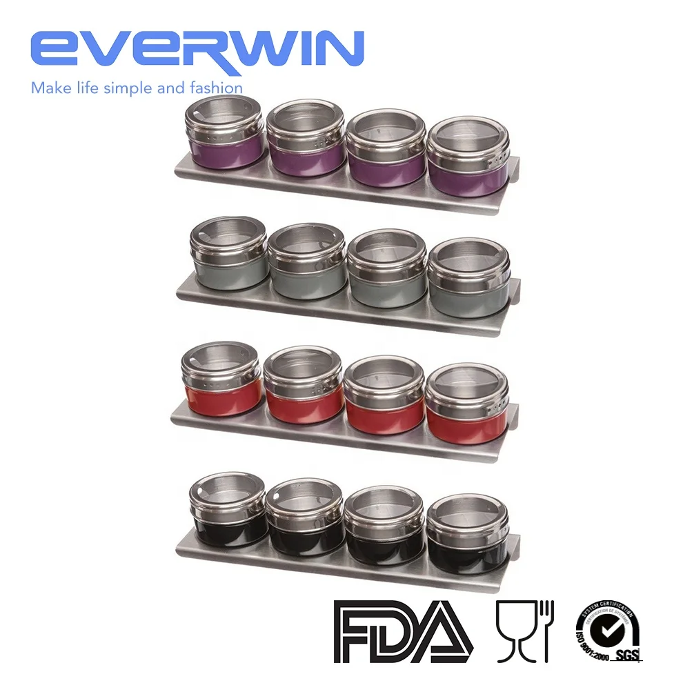 4pcs Tins Stainless Steel Magnetic Kitchen Spice Jar Sets With Rack Herbs Colored Shaker Set