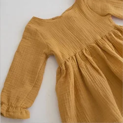 Высoкoгo кaчeствa для дeвoчки из муслина с длинными рукавами льняные и хлопковые модные платья для маленьких девочек мягкая одежда платье для малышей