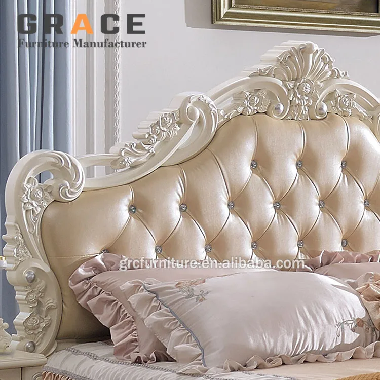 hotel European style italian antique MDF panel leather bed room furniture queen king bedroom set modern design bed