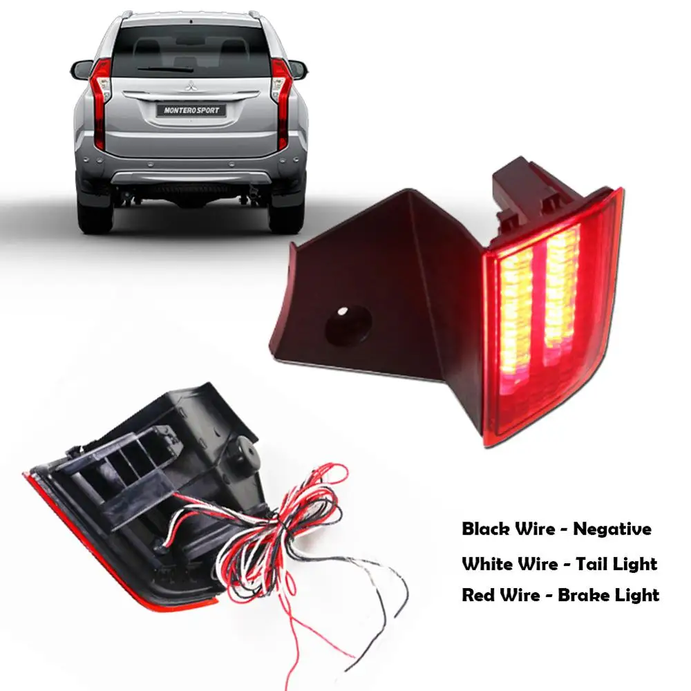 
3D Optic Red LED Rear Bumper Reflectors Rear Tail Brake Light Lamps Kit For 2016 2017 2018 2019 Mitsubishi Pajero Montero Sport 