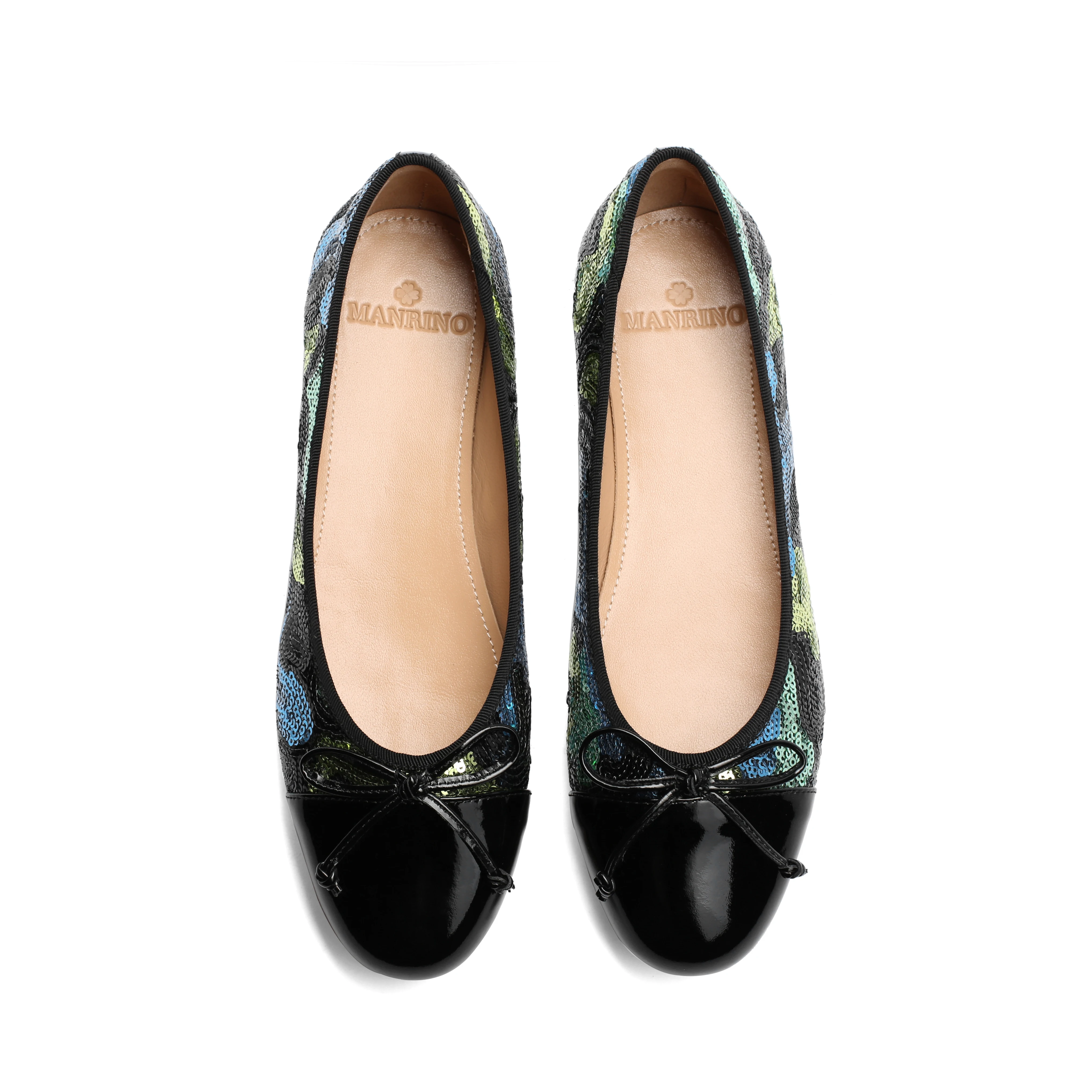 MANRINO-056 Ladies Round Toe Butterfly Ornaments Women Mixed Color Paillette Flat Ballet Shoes