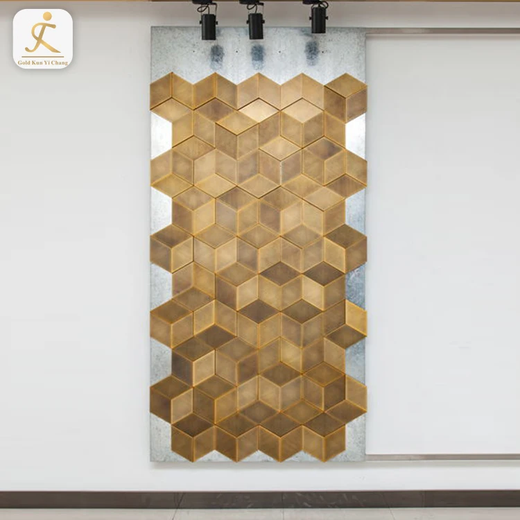 bronze hexagon laser interior stainless steel art decorative metal 3d wall panels backlit laser cut decor partition wall board