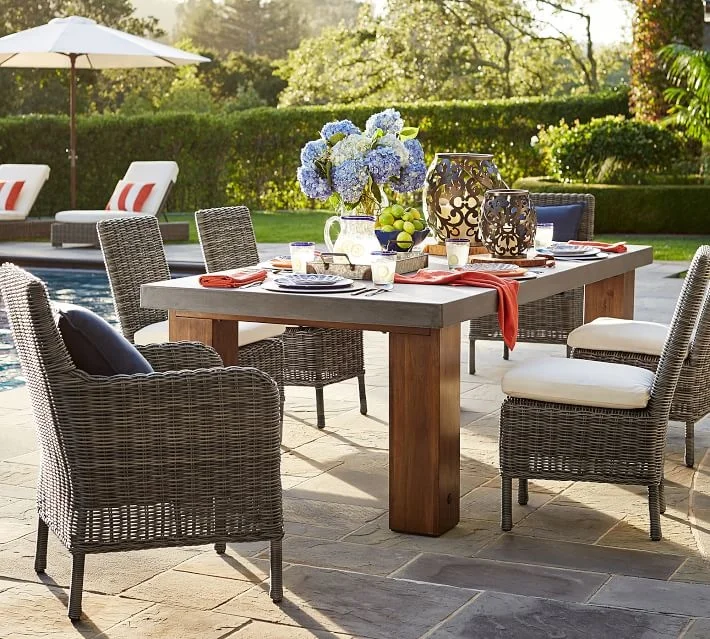 Garden furniture set mixed material concrete top table patio dining set