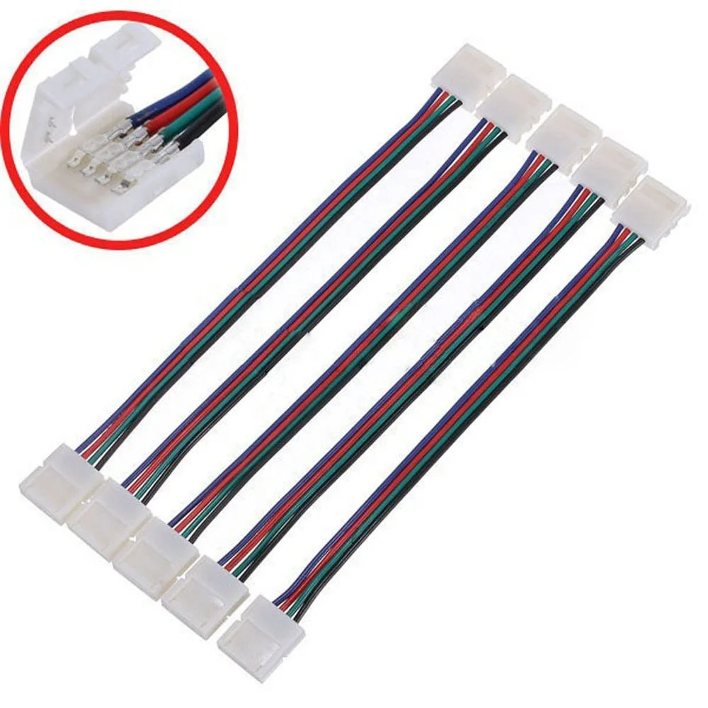 10mm solderless 4 Pin RGB led strip connector 5050 Flexible