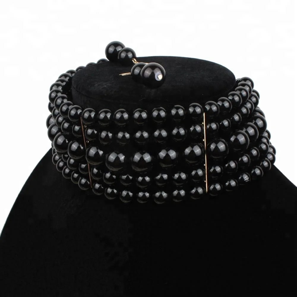 High Quality Green Pearl Choker Necklace and Earring Set Vintage Multi-Layer Jewelry for Wedding Party Engagement or Gift