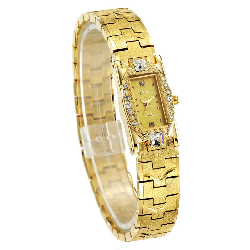 Shenzhen golden bracelet watch with rectangular case original imported movt brass metal watches