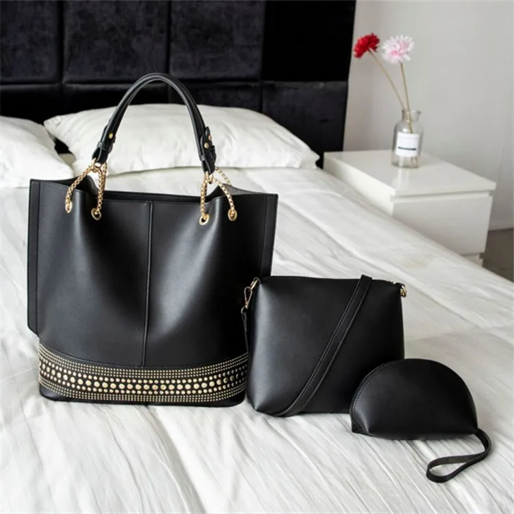 2019 new European and American simple solid color shoulder bag mother bag three-pieces