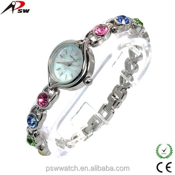 Hot Sale Girls Small Hand Chain Wristwatch Colorful Stones Fashion Lady Watch