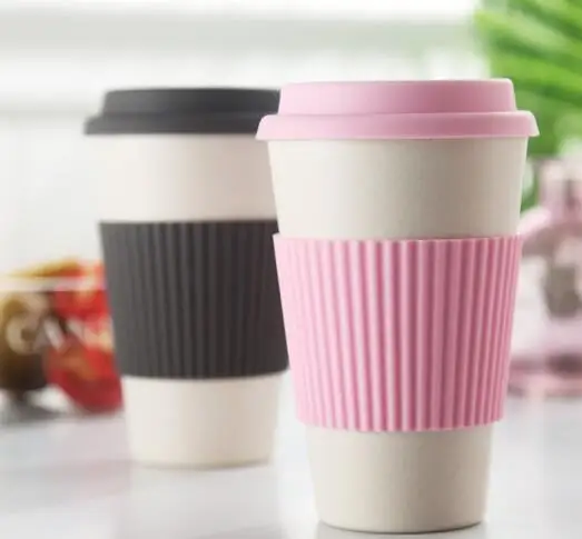 350ml 400ml 600ml drinking travel cups silicone lid and cover bamboo coffee mug