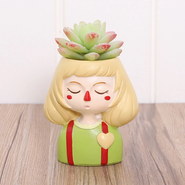 ROOGO Lovely Girl Shape Resin Decorative Resin Flowerpot For Succulents Plants