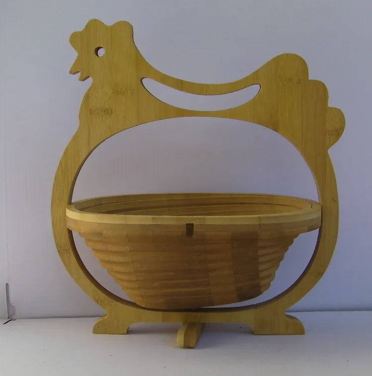 Natural Bamboo Hen Shape Folding Collapsible Fruit Basket