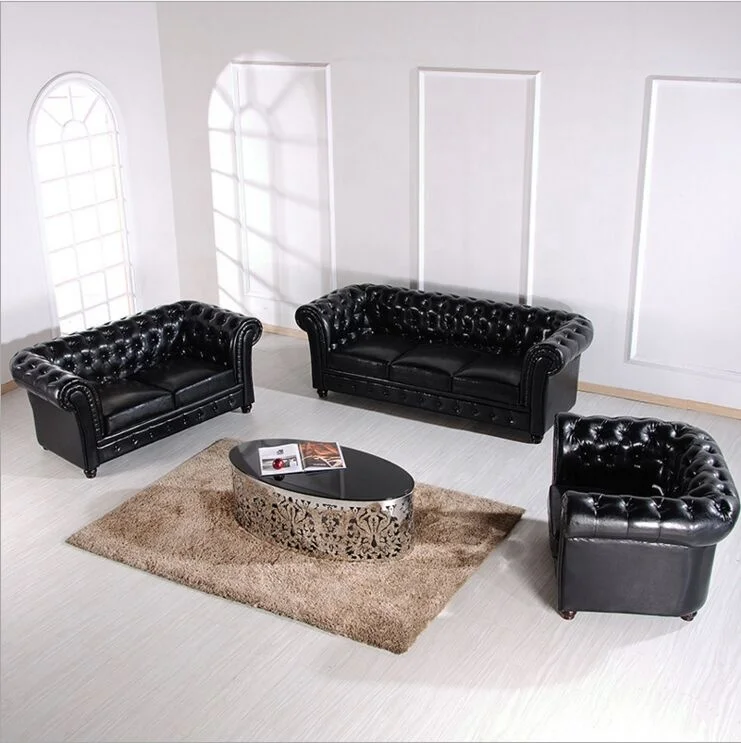 Vintage chesterfield sofa three seater leather coffee shop office sofa set