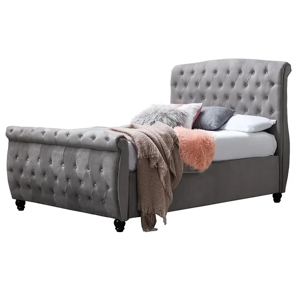 hot selling double queen king size sleigh velvet bed frame