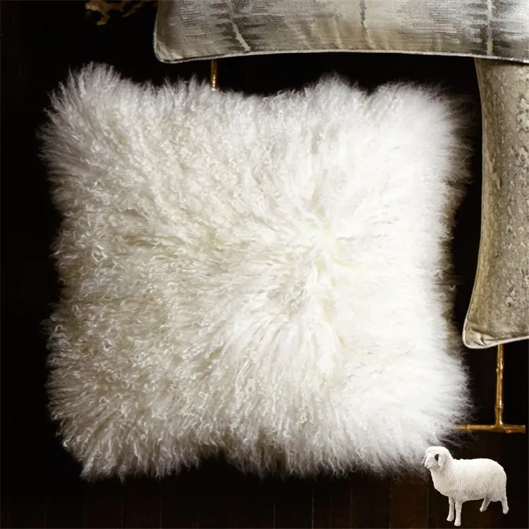 Plush Mongolian Throw Pillow Decorative Super Soft Cover Faux Fur Cushion Mongolian Fur Pillow