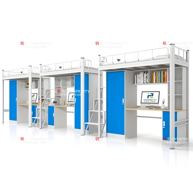 High Quality University School Bed Double Bed Iron Bunk Bed with Table for Dormitory